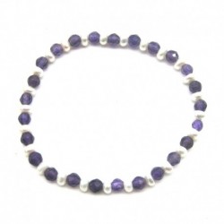 Kugel-Armband Mix Amethyst facettiert Süßwasserzuchtperle 4 mm