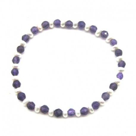 Kugel-Armband Mix Amethyst facettiert Süßwasserzuchtperle 4 mm