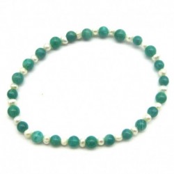 Kugel-Armband Mix Amazonit dunkel Süßwasserzuchtperle 4 mm