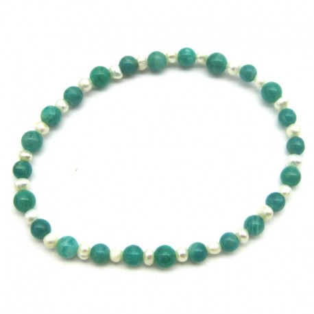 Kugel-Armband Mix Amazonit dunkel Süßwasserzuchtperle 4 mm