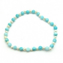 Kugel-Armband Mix Amazonit hell Süßwasserzuchtperle 4 mm