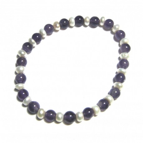 Kugel-Armband Amethyst mit Süßwasserzucht-Perle 6 mm