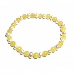 Kugel-Armband Calcit orange mit Süßwasserzucht-Perle 6 mm
