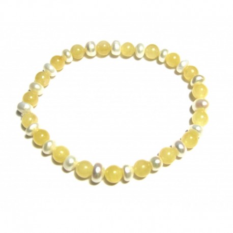 Kugel-Armband Calcit orange mit Süßwasserzucht-Perle 6 mm