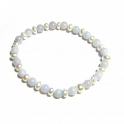 Kugel-Armband Chalcedon blau mit Süßwasserzucht-Perle 6 mm