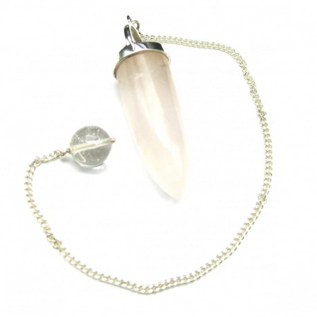 Pendel Rosenquarz mit Peridot und Haltekugel Bergkristall konisch, 43 mm, 925er Silber