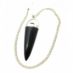 Pendel Obsidian schwarz mit Granat und Haltekugel Bergkristall konisch, 38 mm, 925er Silber