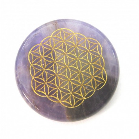 Scheibe Amethyst 3 cm mit Blume des Lebens