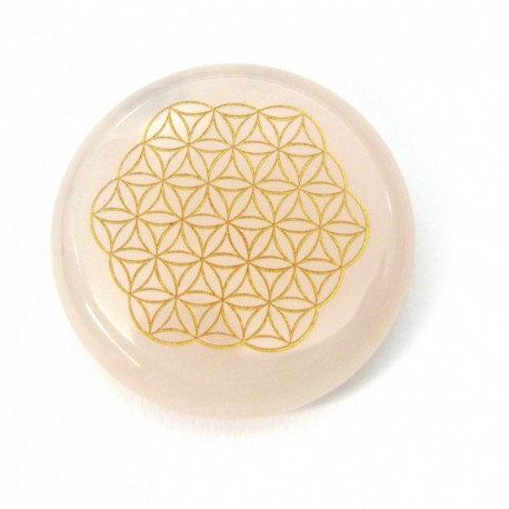 Scheibe Rosenquarz 3 cm mit Blume des Lebens