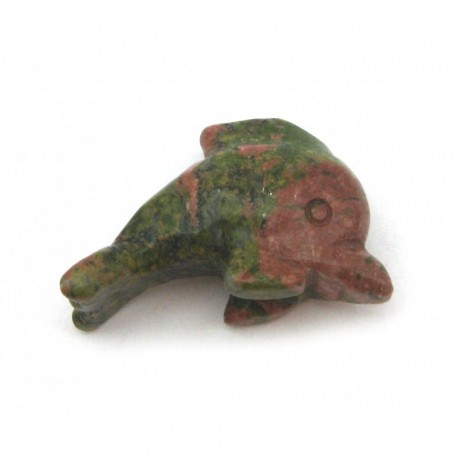 Tier-Gravur Delfin Epidot Unakit 3 cm