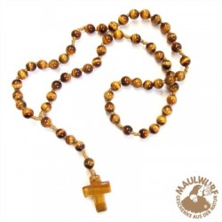 Rosenkranz Tigerauge mit viersprachiger Erklärung 59 Kugeln 29 cm