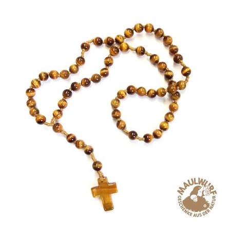 Rosenkranz Tigerauge mit viersprachiger Erklärung 59 Kugeln 29 cm