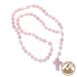 Rosenkranz Rosenquarz mit viersprachiger Erklärung 59 Kugeln 29 cm