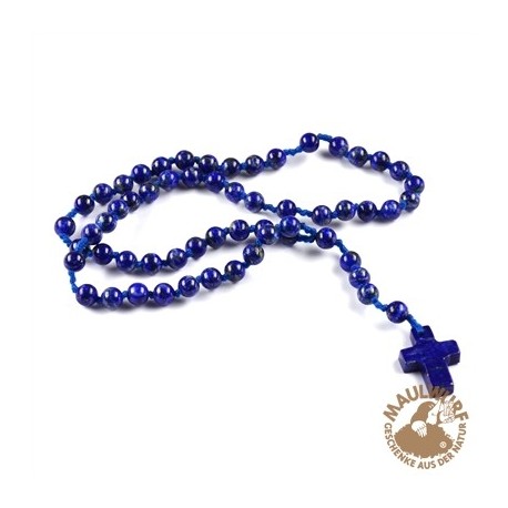 Rosenkranz Lapis Lazuli mit viersprachiger Erklärung 59 Kugeln 29 cm