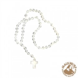 Rosenkranz Bergkristall mit viersprachiger Erklärung 59 Kugeln 29 cm