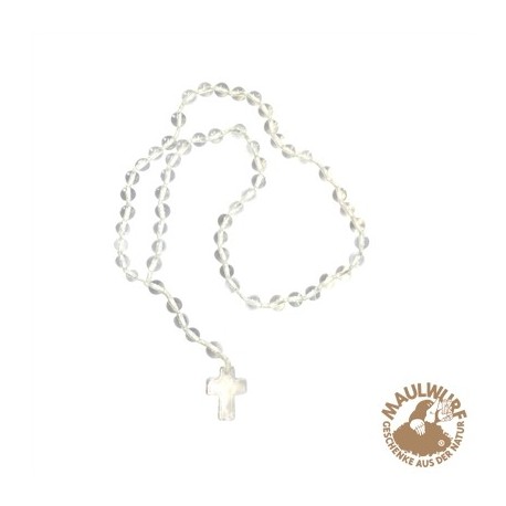 Rosenkranz Bergkristall mit viersprachiger Erklärung 59 Kugeln 29 cm