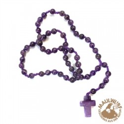 Rosenkranz Amethyst mit viersprachiger Erklärung 59 Kugeln 29 cm