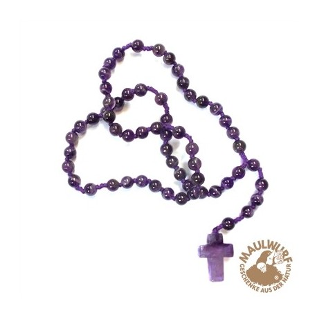Rosenkranz Amethyst mit viersprachiger Erklärung 59 Kugeln 29 cm