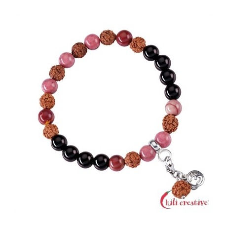 Armband Mala Mookait, Obsidian, Rhodonit (Heilung)