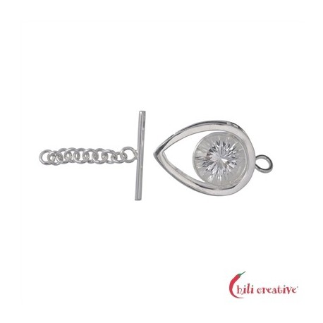 Knebelverschluss Tropfen mit Bergkristall 60 mm Silber VE 1 Stück