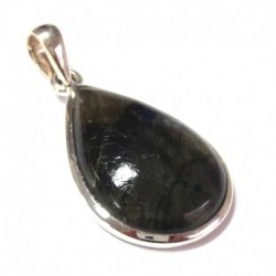 Anhänger Labradorit grün Tropfen, 21x40 mm, 925er Silber