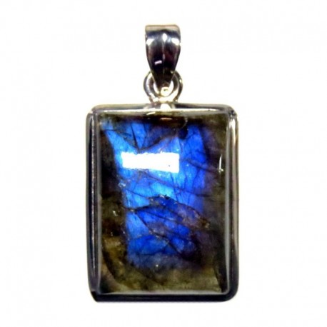 Anhänger Labradorit grün Rechteck, 17x33 mm, 925er Silber