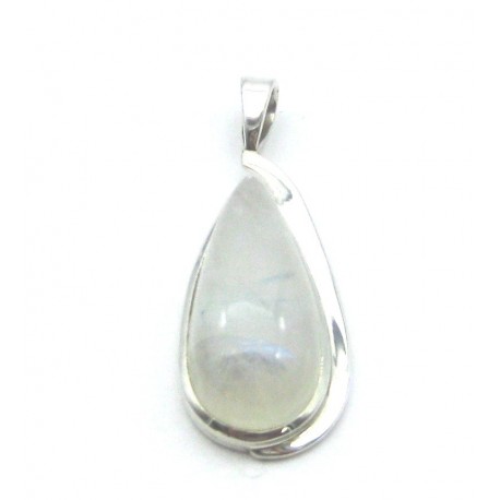 Anhänger Schlaufe Labradorit weiß Tropfen, 17x47 mm, 925er Silber