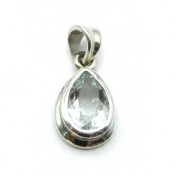 Anhänger Aquamarin facettiert Tropfen, 11x22 mm, 925er Silber