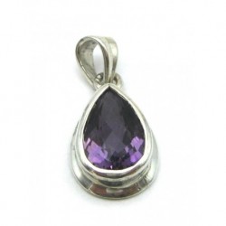 Anhänger Amethyst Tropfen facettiert, ca. 28 x 13 mm, 925er Silber