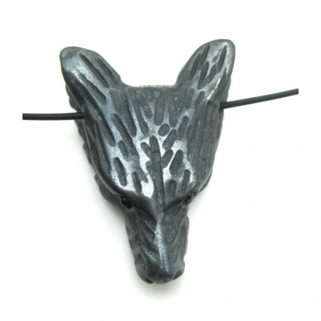 Anhänger Wolfskopf Hämatit flach 3 x 3,5 cm