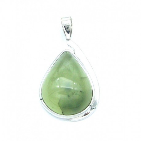 Anhänger Prehnit Tropfen 21x37 mm 925er Silber