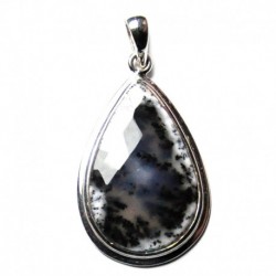 Anhänger Tropfen Dendritenchalcedon 24x45 mm 925er Silber