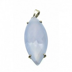 Anhänger Chalcedon blau facettiert Navette, 18x50 mm, 925er Silber
