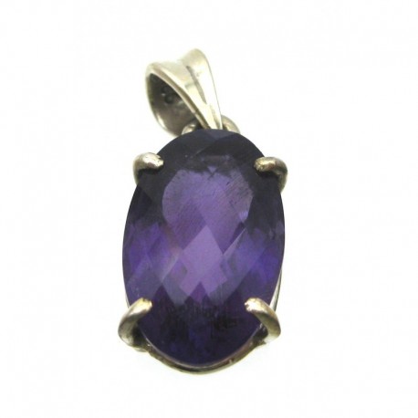 Anhänger Amethyst oval facettiert, ca. 10 x 25 mm, 925er Silber