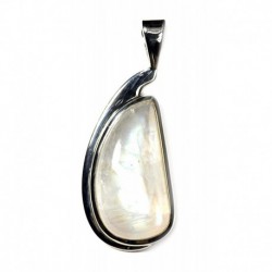 Anhänger Schlaufe Labradorit weiß , 13x42 mm, 925er Silber