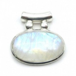 Anhänger Pipe Labradorit weiß oval, 24x28 mm, 925er Silber