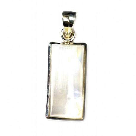 Anhänger Labradorit weiß Rechteck, 12x35 mm, 925er Silber