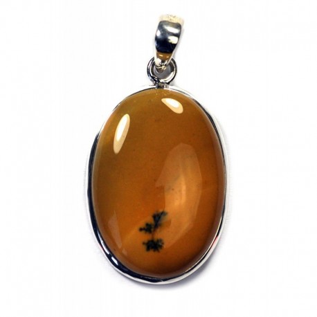 Anhänger Mookait oval, 24x40 mm 925er Silber