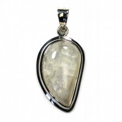 Anhänger Labradorit weiß Freeform, 19x40 mm, 925er Silber