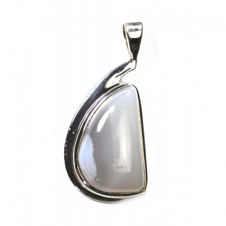 Anhänger Schlaufe Chalcedon blau, 20x40 mm, 925er Silber