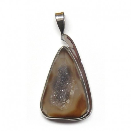 Anhänger Schlaufe Achat mit Kristallen (gefärbt), 22x46 mm, 925er Silber