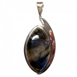 Anhänger Schlaufe Labradorit grün Navette, 21x48 mm, 925er Silber