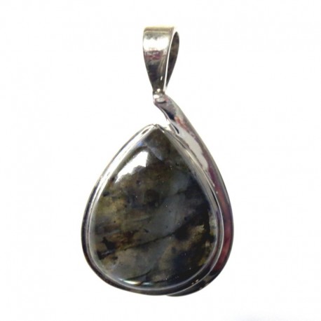 Anhänger Schlaufe Labradorit grün Träne, 20x35 mm, 925er Silber