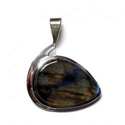 Anhänger Schlaufe Labradorit grün Freeform, 25x34 mm, 925er Silber