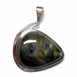 Anhänger Schlaufe Labradorit grün Freeform, 31x40 mm, 925er Silber