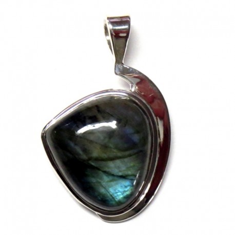 Anhänger Schlaufe Labradorit grün Freeform, 24x38 mm, 925er Silber