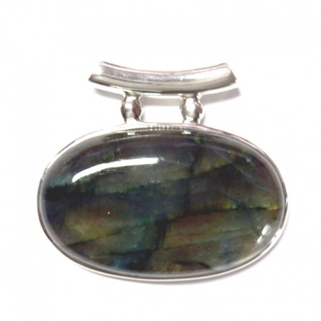 Anhänger Pipe Labradorit grün Oval, 33x37 mm, 925er Silber