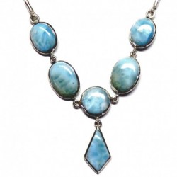 Collier Larimar 41 cm mit Karabiner-Verschluß, 925er Silber