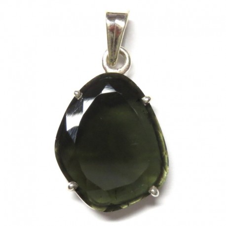 Anhänger Turmalin grün facettiert Freeform, 19x33 mm, 925er Silber