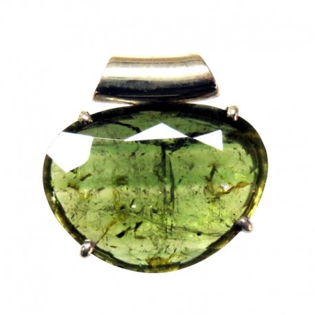 Anhänger Turmalin grün facettiert Pipe Freeform, 24x24 mm, 925er Silber